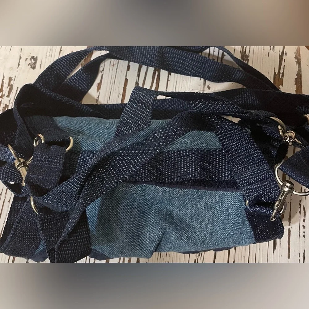 Denim Puppy Purse and Harness Medium